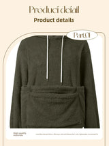 Fleece-Hoodie: Detail der leeren Fronttasche und des oberen Saums