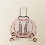 Clear pet carrier on wheels, clear pink